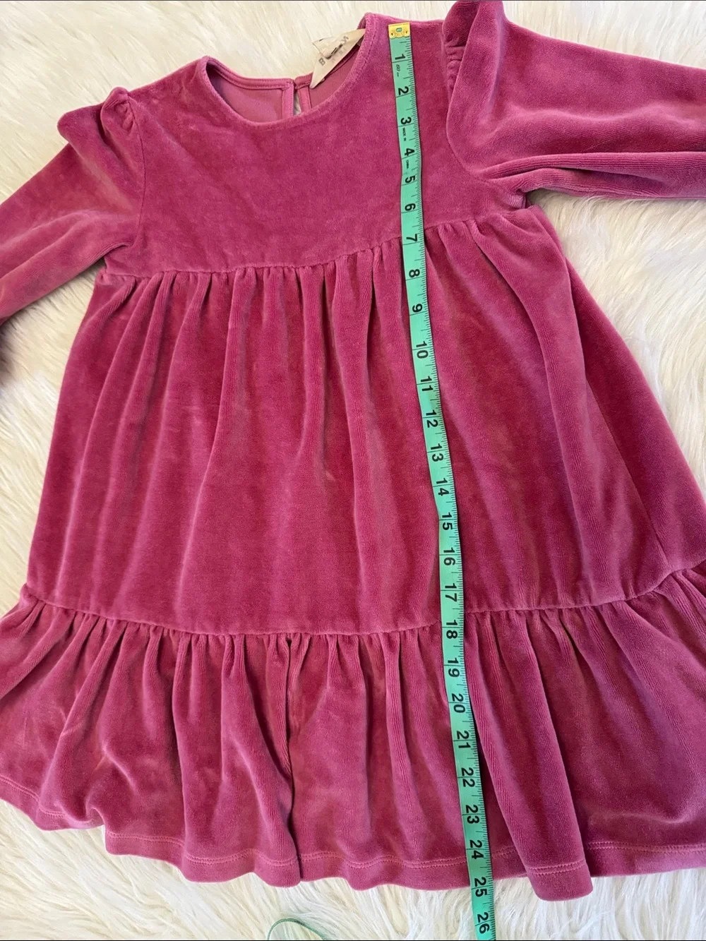 Mini Boden Girls' Velvet Long-Sleeve Tiered Dress In Pink Rose Size 7-8Y